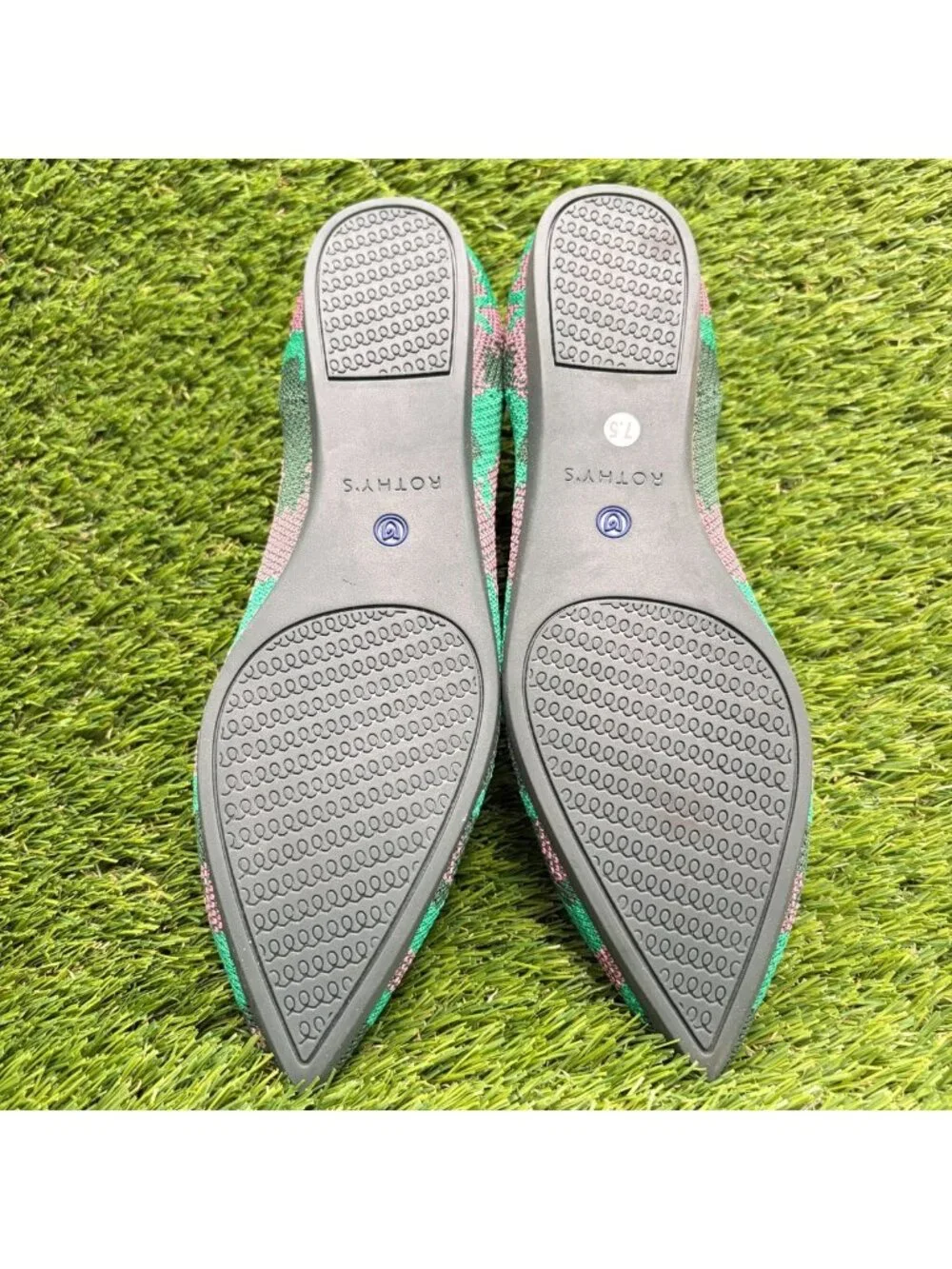 Rothy's The Point Womens Size 7.5 Green Casual Knit Slip On Ballet Flats Shoes